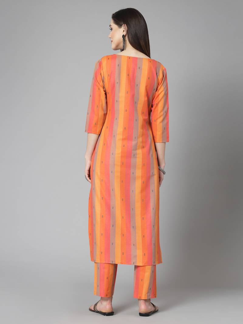 Women's Woven Design Cotton Blend Straight Kurta Pant Set