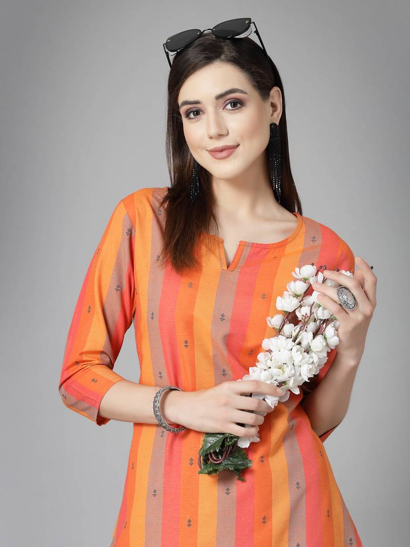 Women's Woven Design Cotton Blend Straight Kurta Pant Set