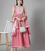 Women's Bandhej Printed & Embroidered Cotton Kurta Sharara Dupatta Set