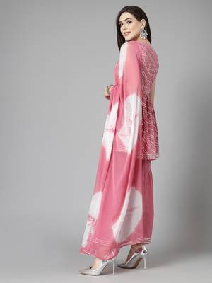 Women's Bandhej Printed & Embroidered Cotton Kurta Sharara Dupatta Set 2