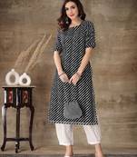 Women's Lehariya Printed Cotton Straight Kurta Pant Set