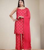 Women's Paisley Printed Rayon Sleeveless Straight Kurta Palazzo Dupatta Set