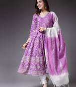 Women's Floral Printed Rayon Anarkali Kurta Pant Dupatta Set