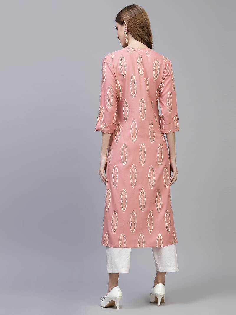 Women's Block Printed Rayon A-Line Kurta