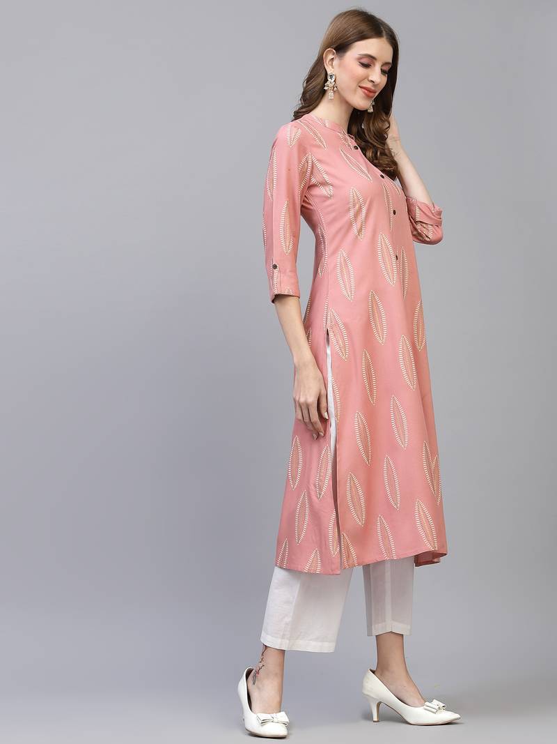 Women's Block Printed Rayon A-Line Kurta