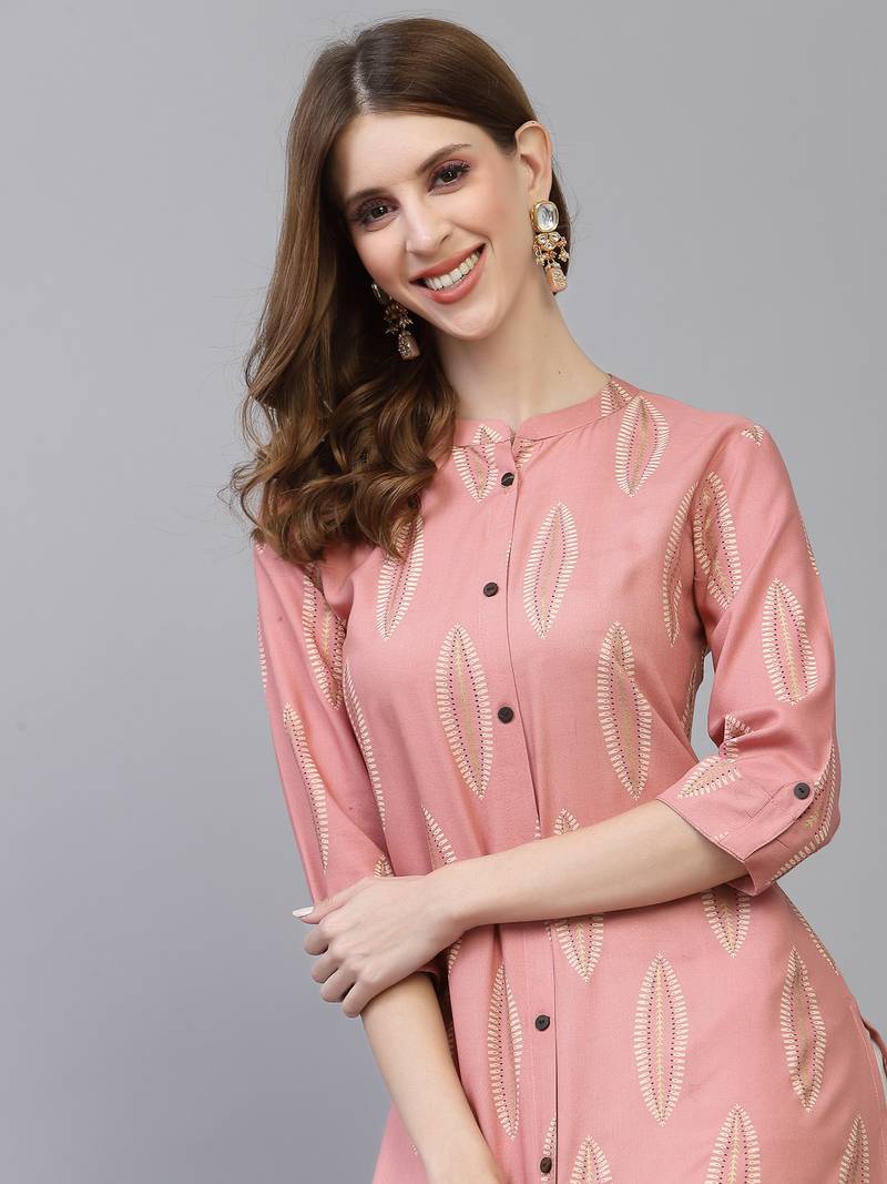 Women's Block Printed Rayon A-Line Kurta