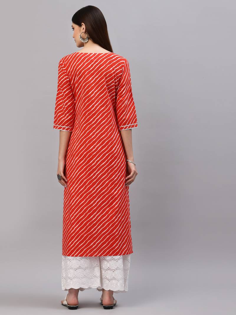Women's Lehariya Printed Cotton Straight Kurta