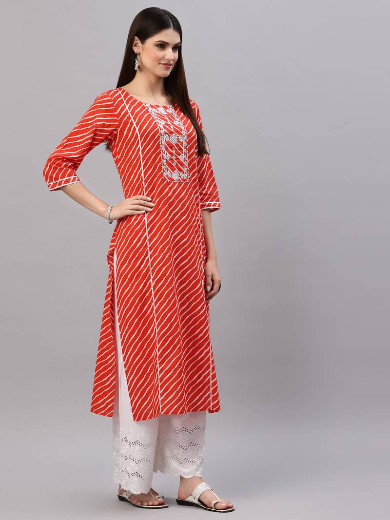 Women's Lehariya Printed Cotton Straight Kurta