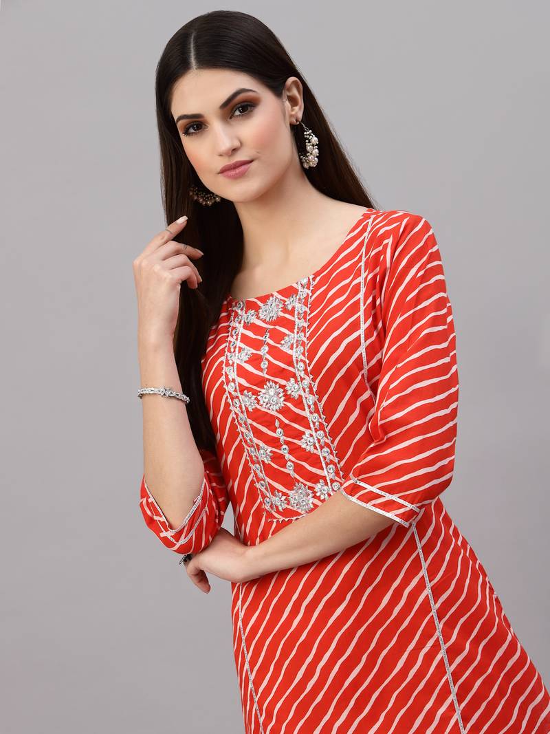 Women's Lehariya Printed Cotton Straight Kurta