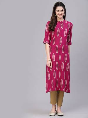 Women's Block Printed Rayon A-Line Kurta 1