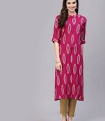 Women's Block Printed Rayon A-Line Kurta