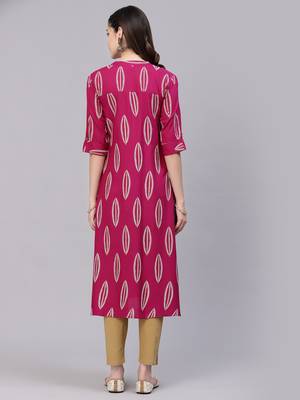 Women's Block Printed Rayon A-Line Kurta 2