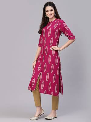 Women's Block Printed Rayon A-Line Kurta 3
