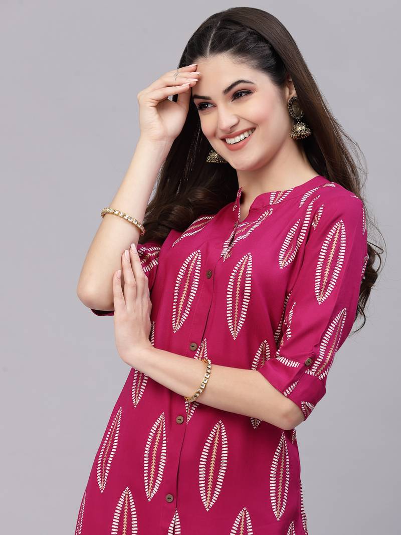 Women's Block Printed Rayon A-Line Kurta