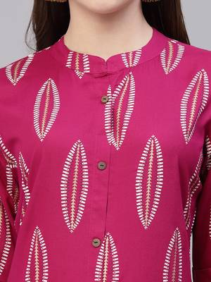 Women's Block Printed Rayon A-Line Kurta 5