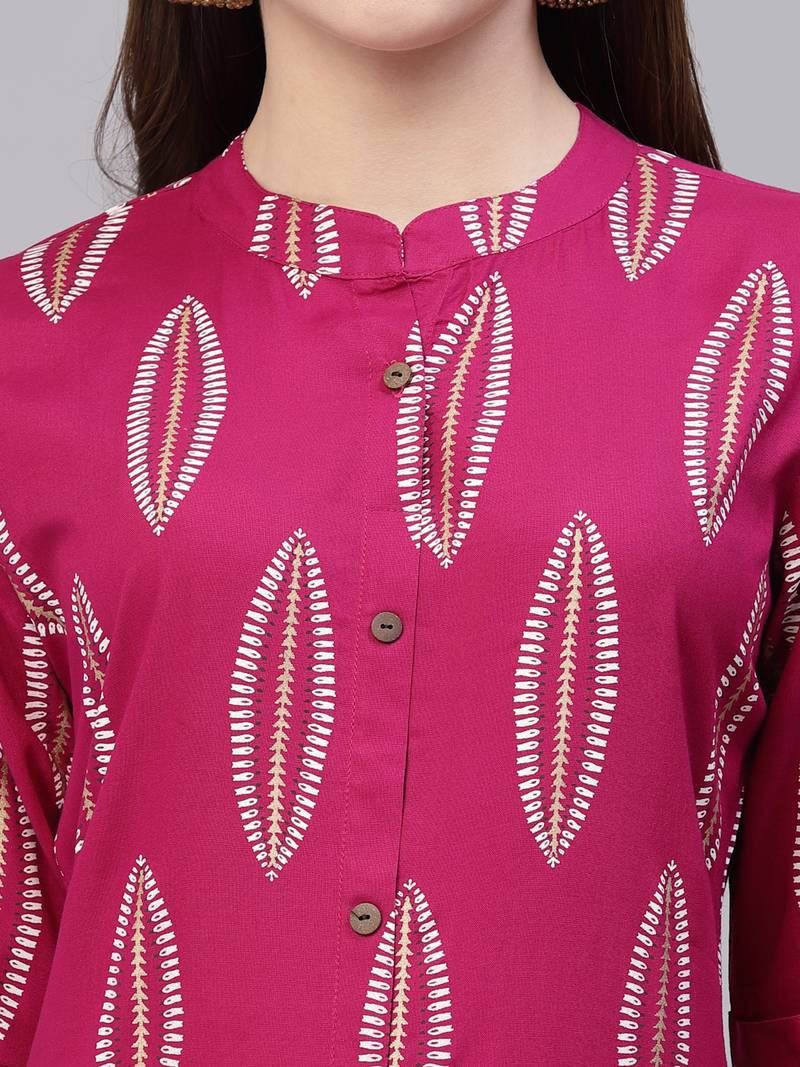 Women's Block Printed Rayon A-Line Kurta