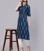 Women's Block Printed Rayon A-Line Kurta