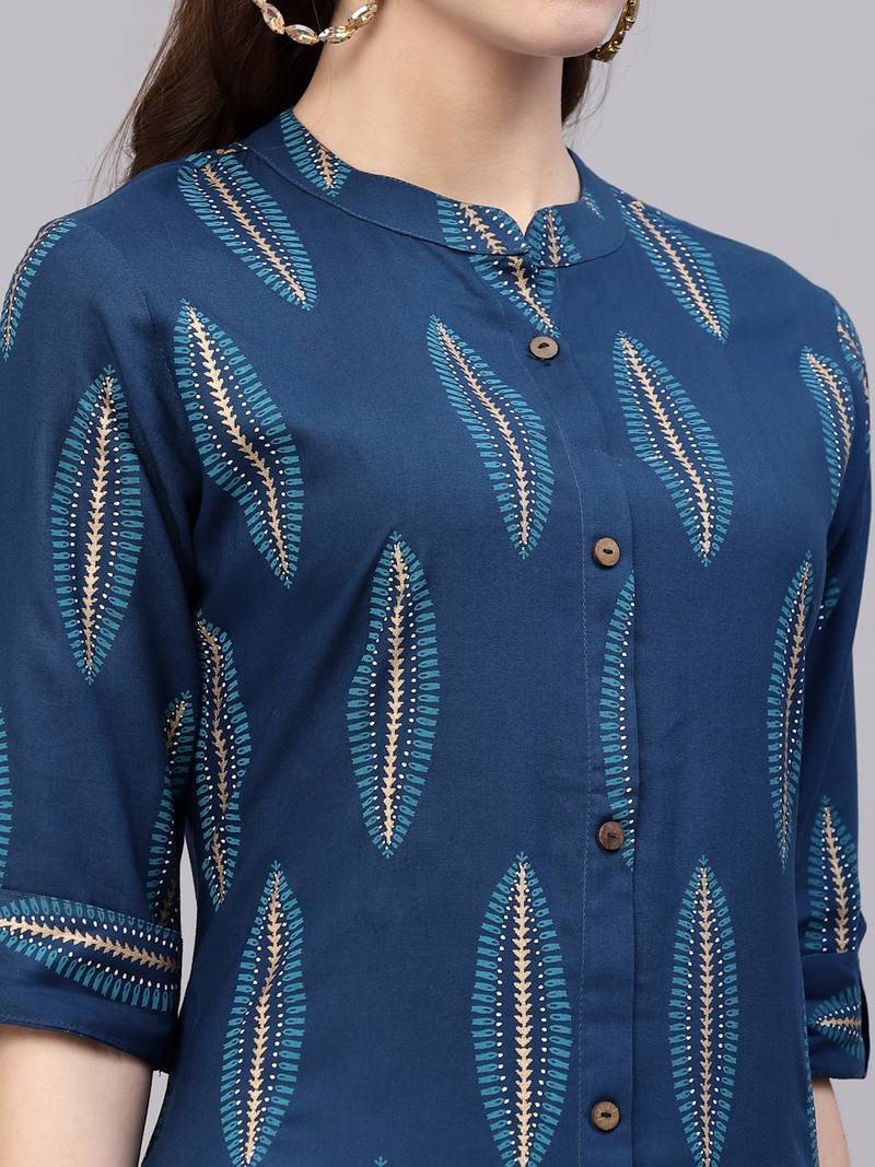 Women's Block Printed Rayon A-Line Kurta