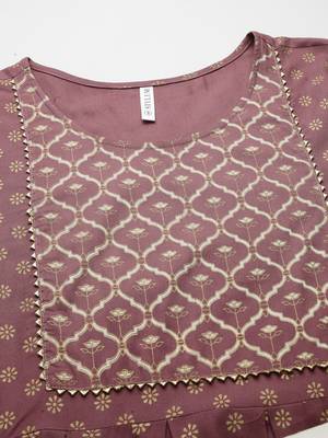Women's Gold & Khari Printed Rayon Flared Long Ethnic Dress 5