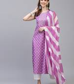 Women's Bandhej Printed A-Line Kurta with Dupatta