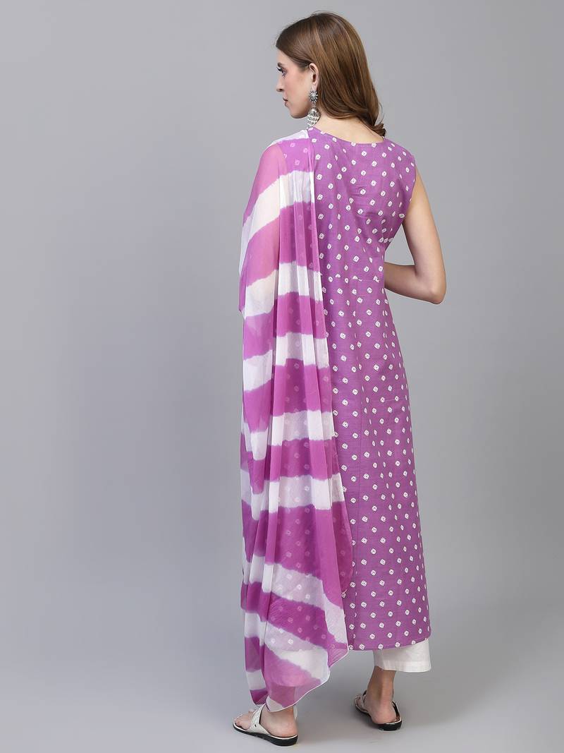 Women's Bandhej Printed A-Line Kurta with Dupatta