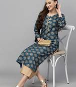 Women's Gold Printed Rayon Straight Kurta