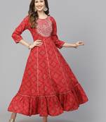 Women's Bandhani Printed & Embroidered Rayon Anarkali Kurta