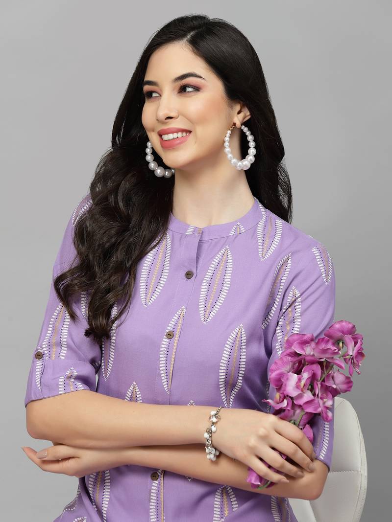 Women's Block Printed Rayon A-Line Kurta