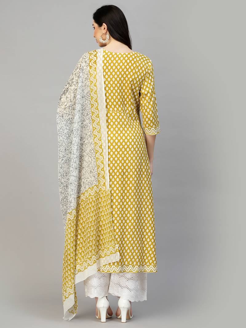 Women's Peinted Rayon Kurta Dupatta Set