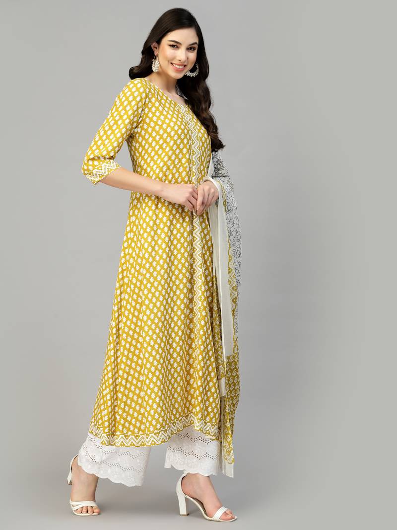 Women's Peinted Rayon Kurta Dupatta Set