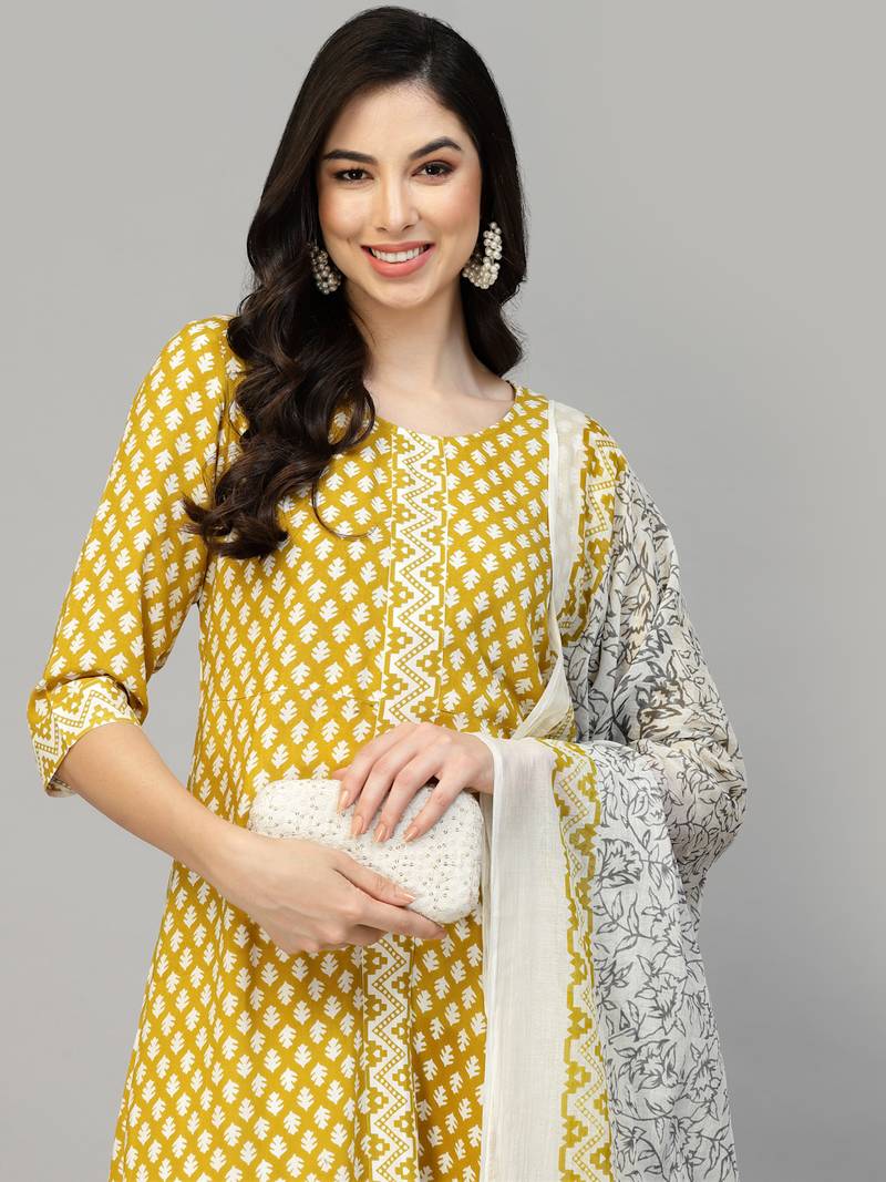 Women's Peinted Rayon Kurta Dupatta Set