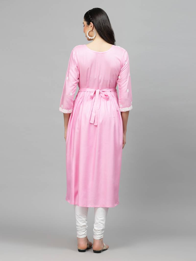 Stylum Women's Embroidered Rayon Flared kurta