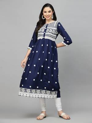 Stylum Women's Embroidered Rayon Flared kurta 1