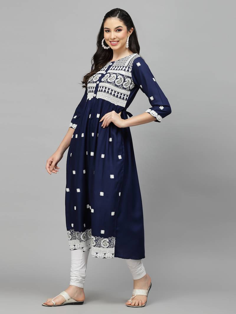 Stylum Women's Embroidered Rayon Flared kurta