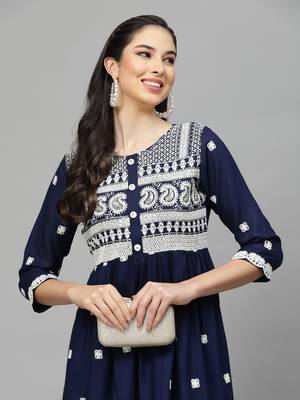 Stylum Women's Embroidered Rayon Flared kurta 4