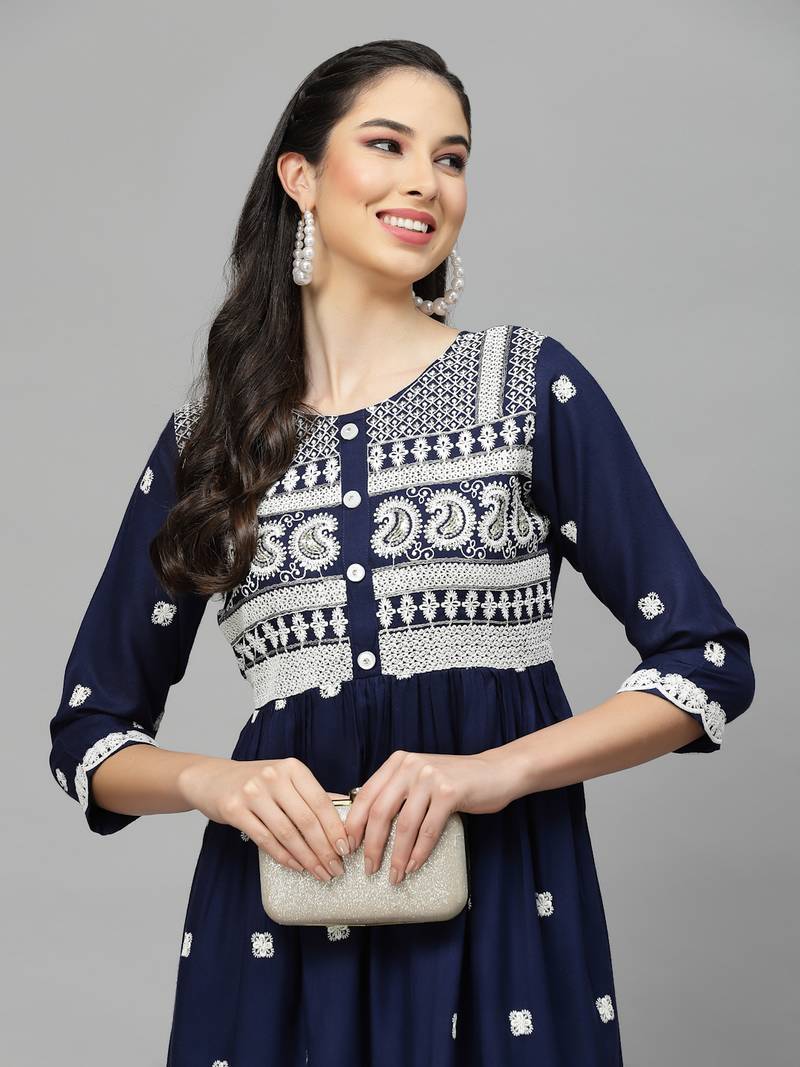 Stylum Women's Embroidered Rayon Flared kurta