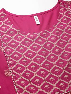 Women's Gold & Khari Printed Rayon Flared Long Ethnic Dress 5