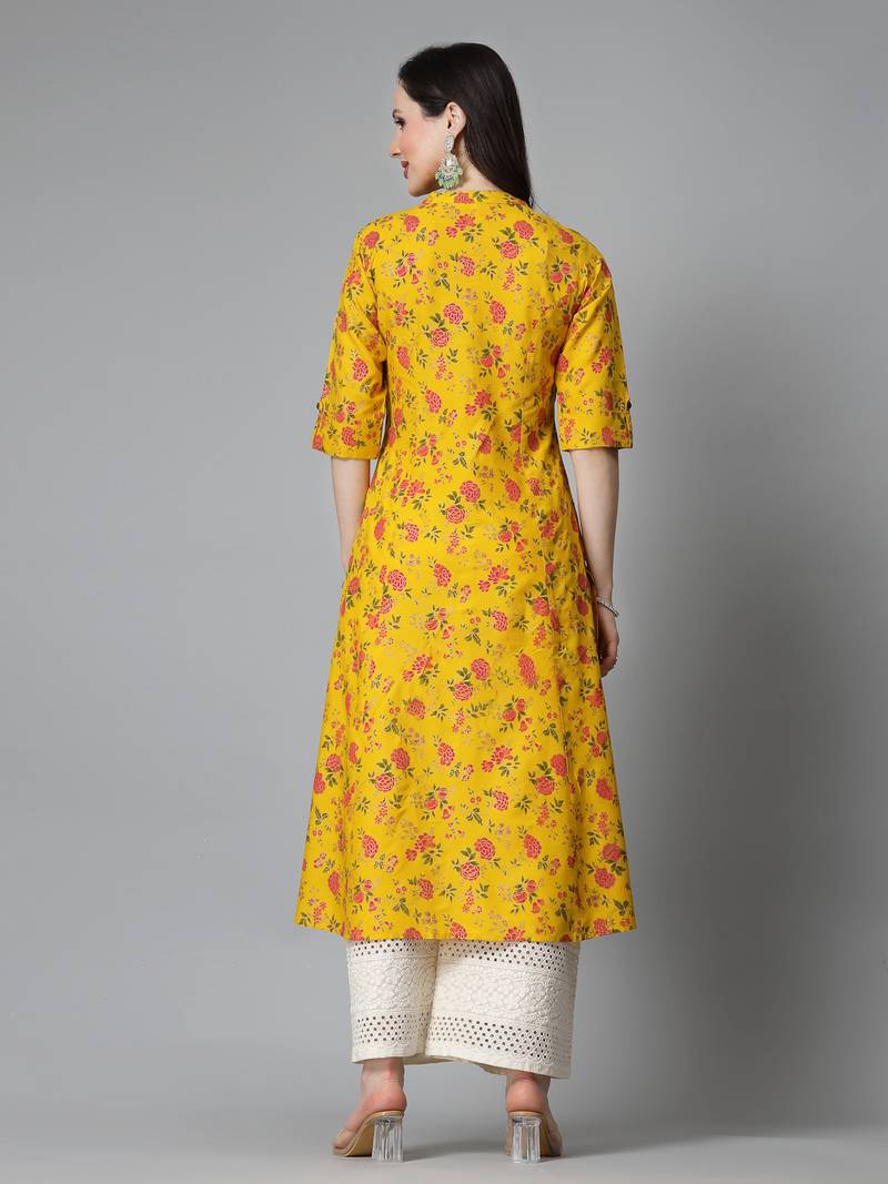 Women's Floral Printed Rayon A-Line Kurta