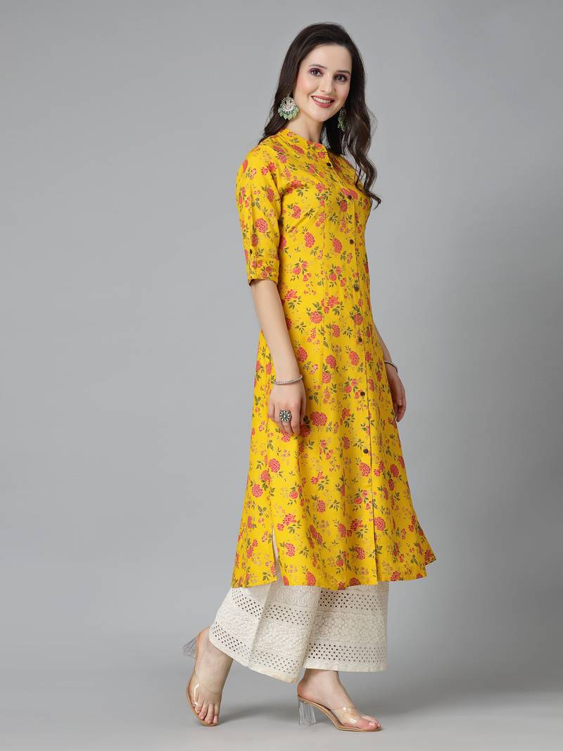 Women's Floral Printed Rayon A-Line Kurta
