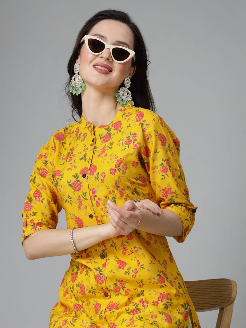 Women's Floral Printed Rayon A-Line Kurta