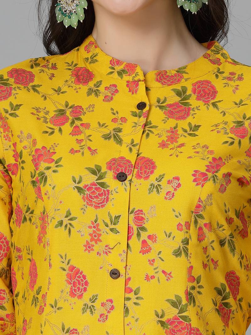 Women's Floral Printed Rayon A-Line Kurta