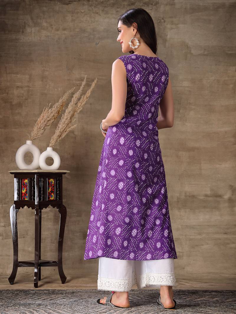 Women's Bandhej Printed Cotton Flared Kurta