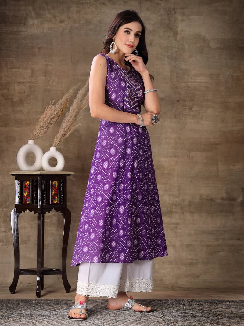 Women's Bandhej Printed Cotton Flared Kurta