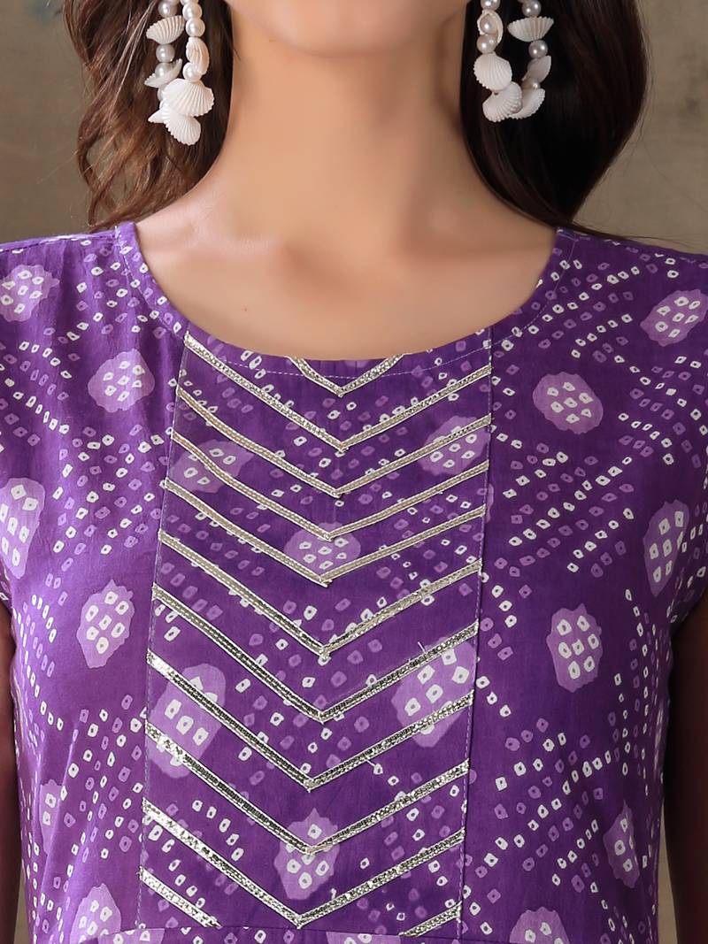 Women's Bandhej Printed Cotton Flared Kurta