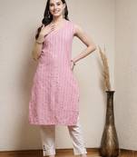 Women's Woven Striped Cotton Blend Straight Kurta