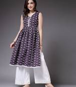 Women's Self Designed Cotton Blend Naira Cut Kurta