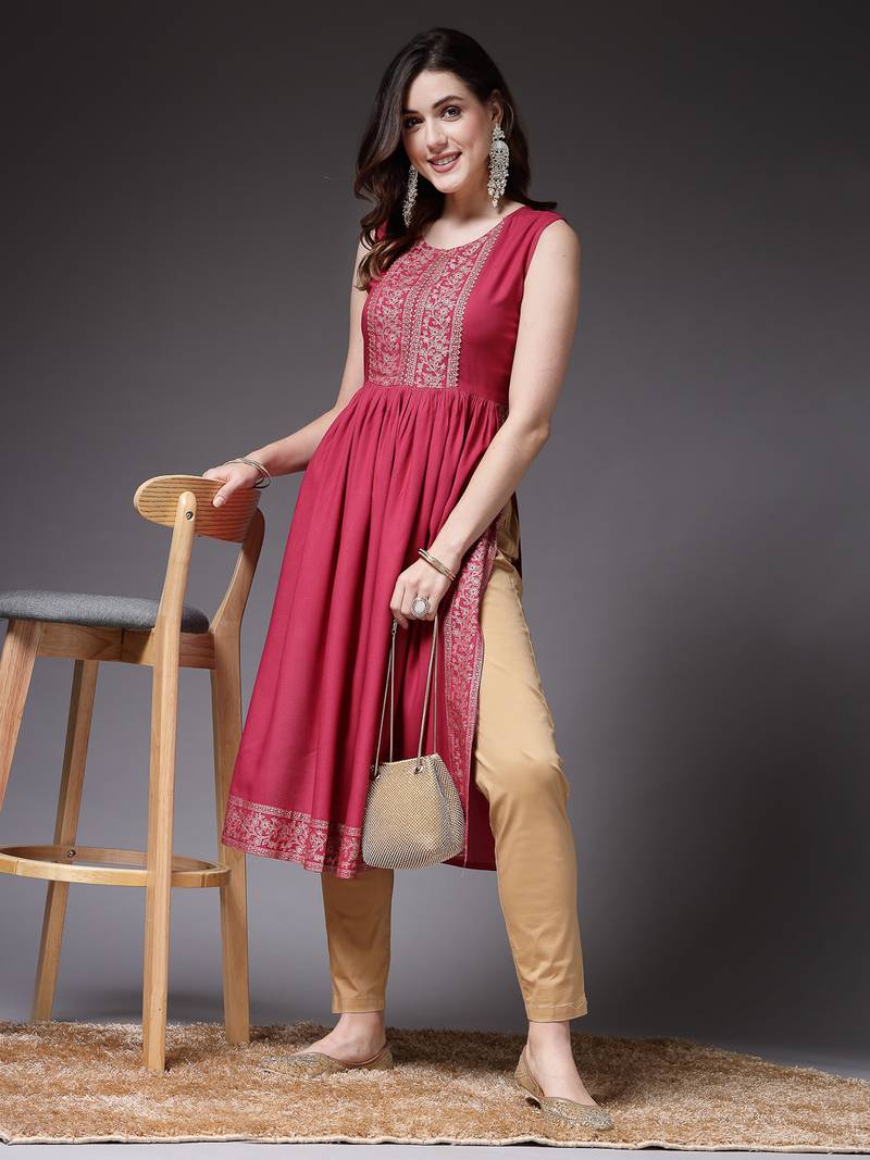 Women's Solid Rayon Naira Cut Kurta