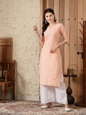 Women's Woven Design Cotton Blend Straight Kurta 1