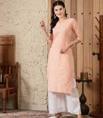 Women's Woven Design Cotton Blend Straight Kurta