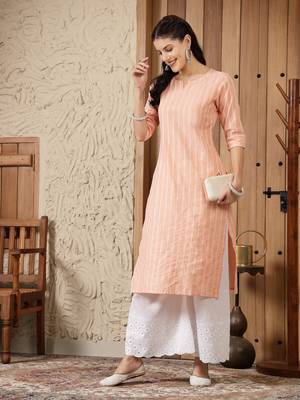 Women's Woven Design Cotton Blend Straight Kurta 5